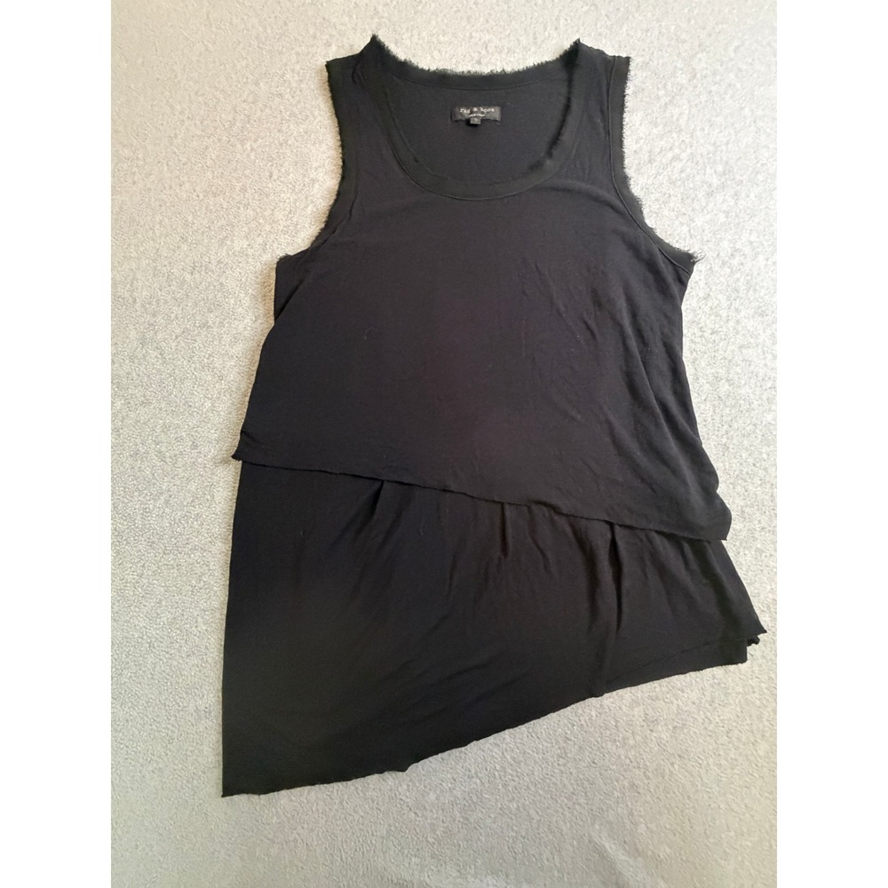 Rag & Bone Tank Top S Black Asymmetrical Raw Edge Layered Sleeveless S